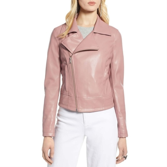 💕HALOGEN💕 Dusty Rose Faux Leather Moto Jacket S - Picture 5 of 7